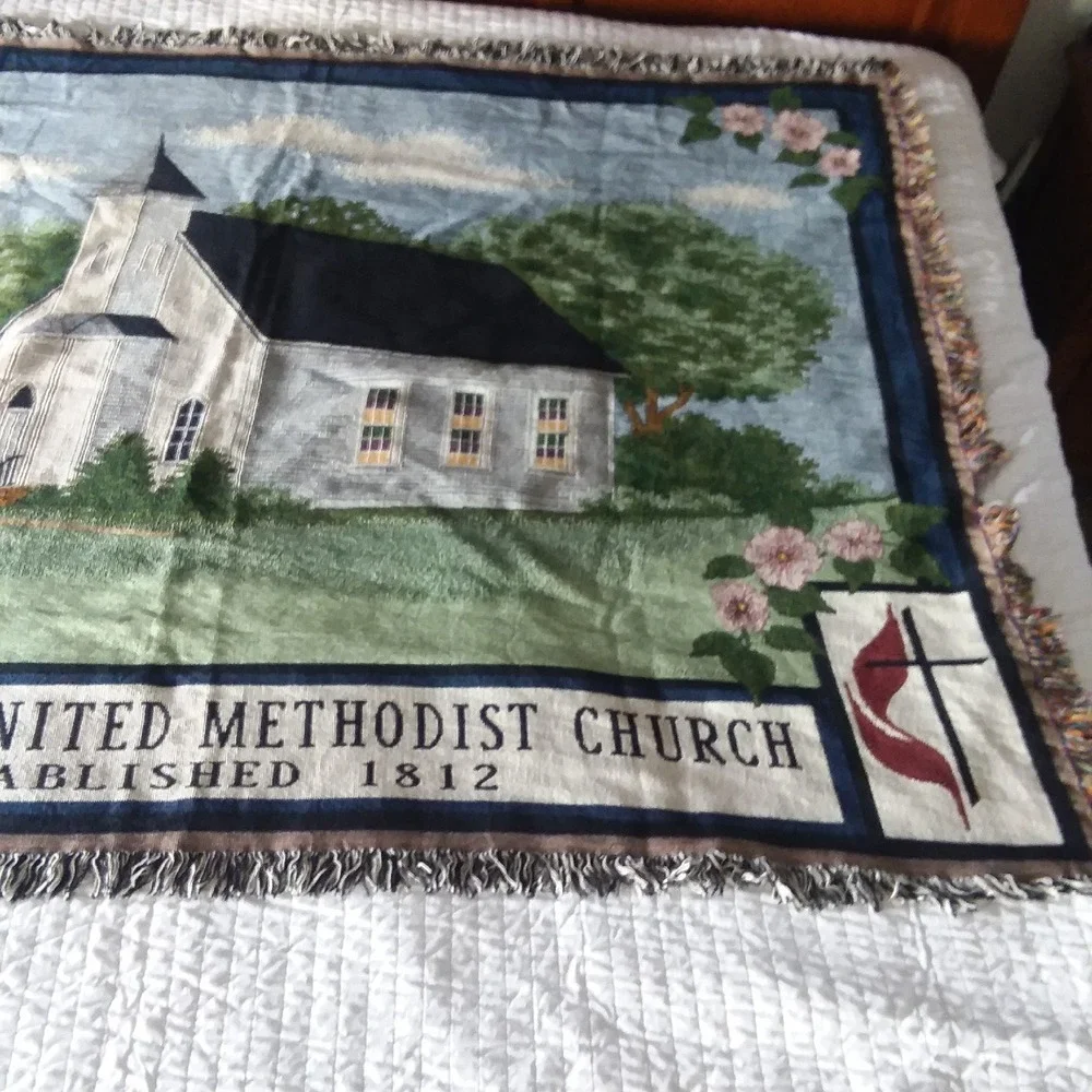 Holland's United Methodist‎ Church Tapestry Throw Blanket Established 1812 69x51